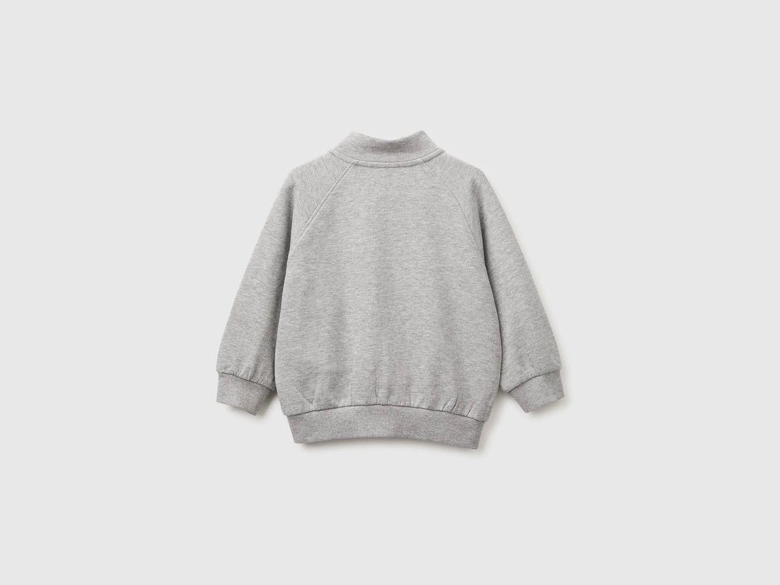 Benetton Light Gray Boys Zip-Up Sweatshirt with Logo SKU: 3J70G504I_501 Image 02