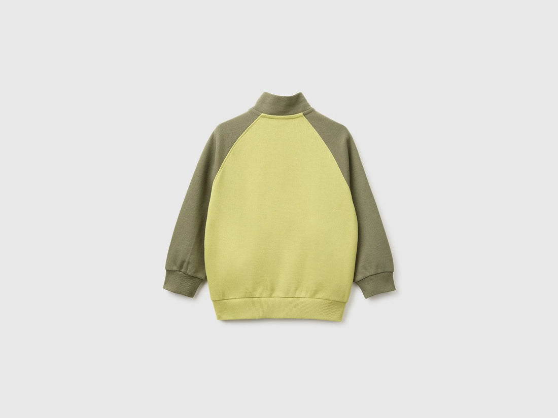 Benetton Lime Boys Zip-Up Sweatshirt with Logo SKU: 3J70G504I_901 Image 02
