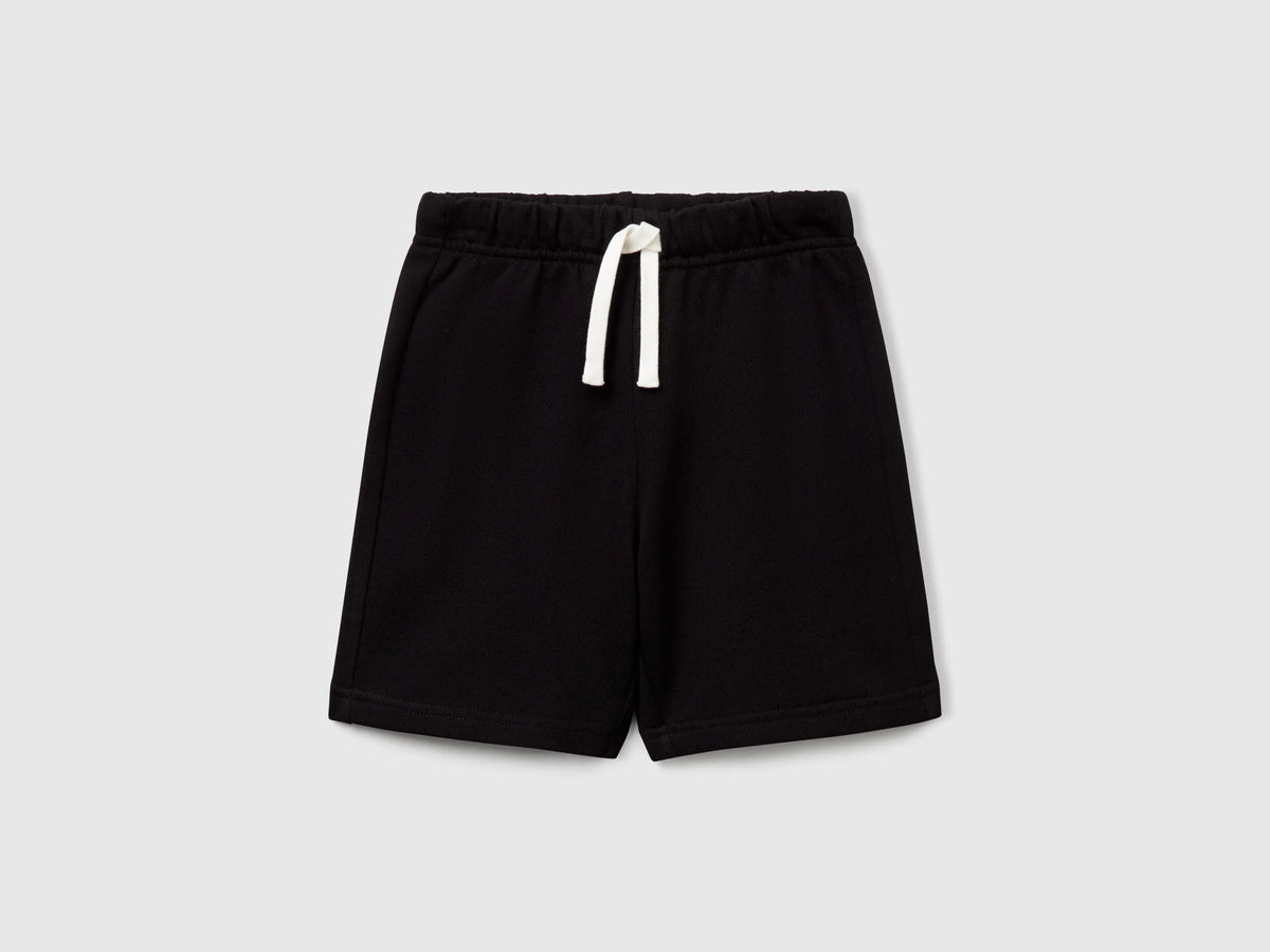 Benetton Black Boys Bermudas in Sweat Cotton SKU: 3J70G900P_100 Image 01