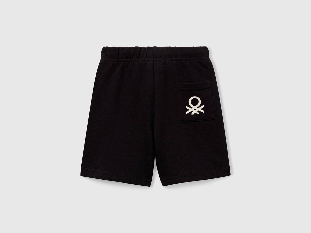 Benetton Black Boys Bermudas in Sweat Cotton SKU: 3J70G900P_100 Image 02