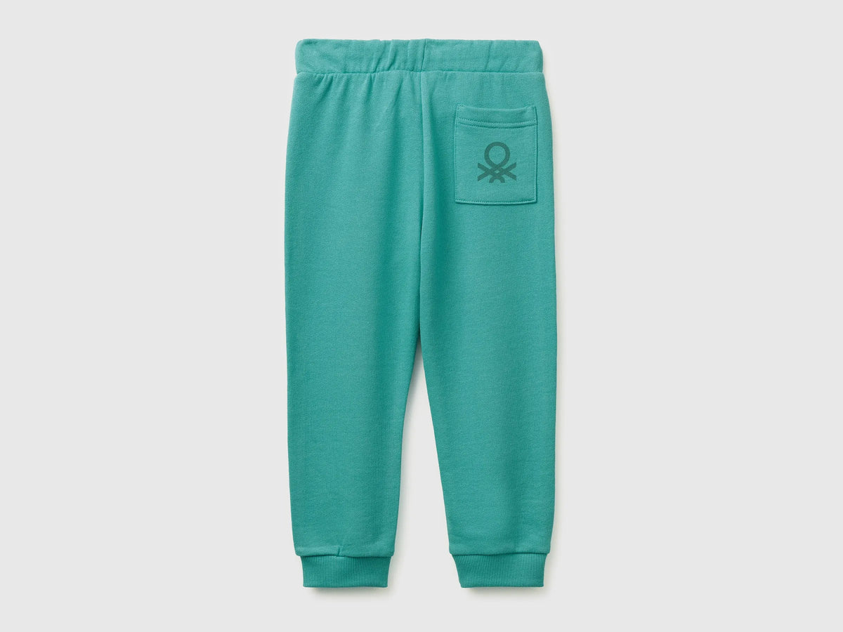 Benetton Light green Boys Organic Cotton Sweatpants with Logo SKU: 3J70GF010_08N Image 02