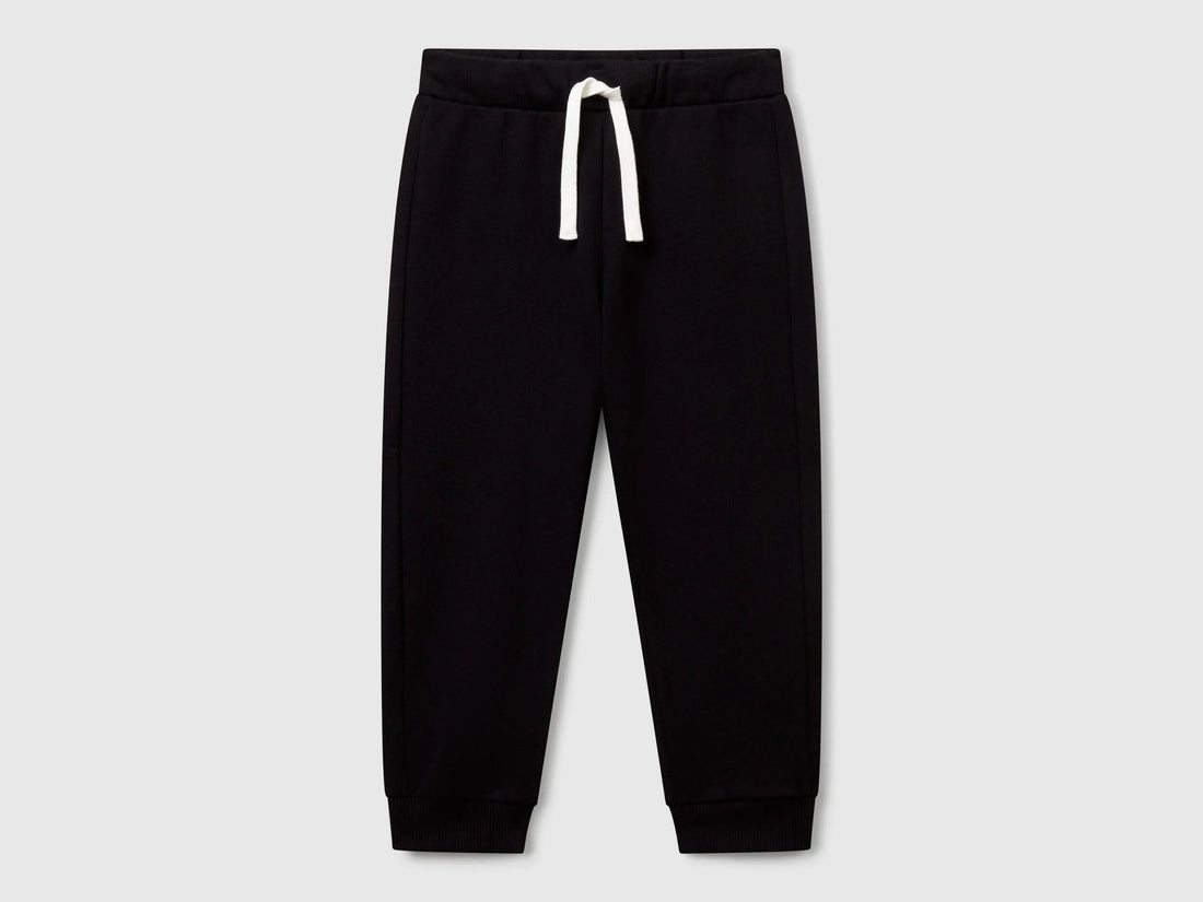 Benetton Black Boys Cotton Trousers with Logo SKU: 3J70GF010_100 Image 01