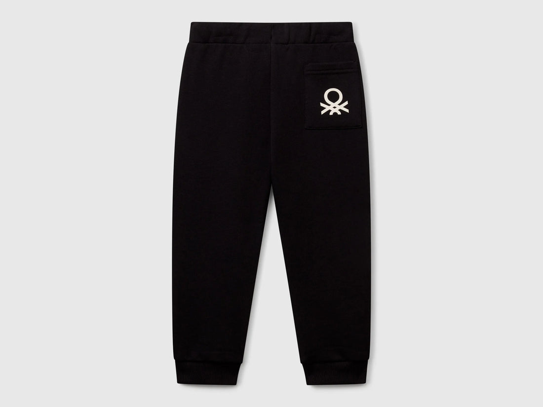 Benetton Black Boys Cotton Trousers with Logo SKU: 3J70GF010_100 Image 02