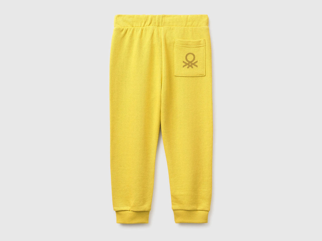 Benetton Yellow Boys Organic Cotton Sweatpants with Logo SKU: 3J70GF010_1C7 Image 02