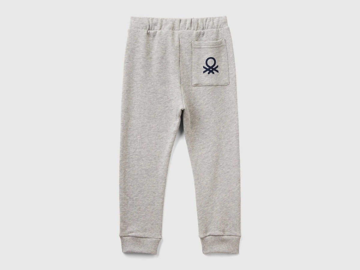 Benetton Light gray Boys Cotton Trousers with Logo SKU: 3J70GF010_501 Image 02