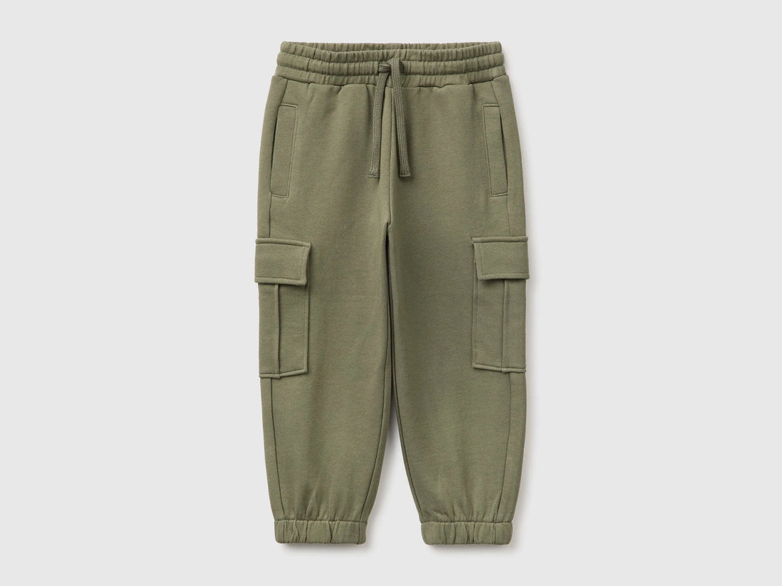 Benetton Military Green Boys Fleece Trousers with Pockets SKU: 3J70GF05M_07N Image 01