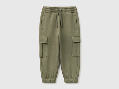 Benetton Military Green Boys Fleece Trousers with Pockets SKU: 3J70GF05M_07N Image 01