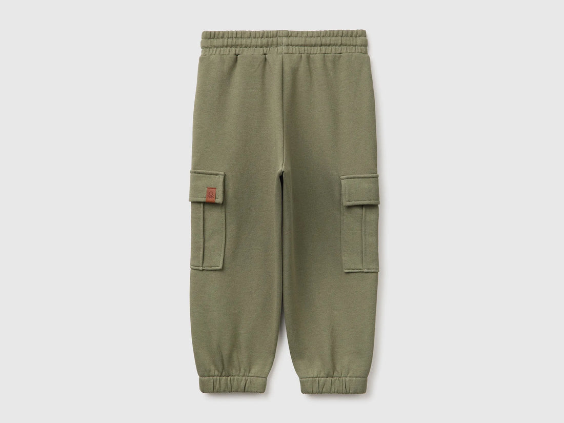 Benetton Military Green Boys Fleece Trousers with Pockets SKU: 3J70GF05M_07N Image 02