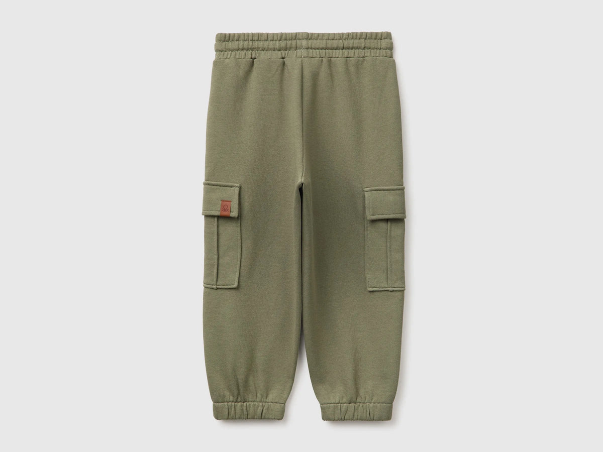 Benetton Military Green Boys Fleece Trousers with Pockets SKU: 3J70GF05M_07N Image 02
