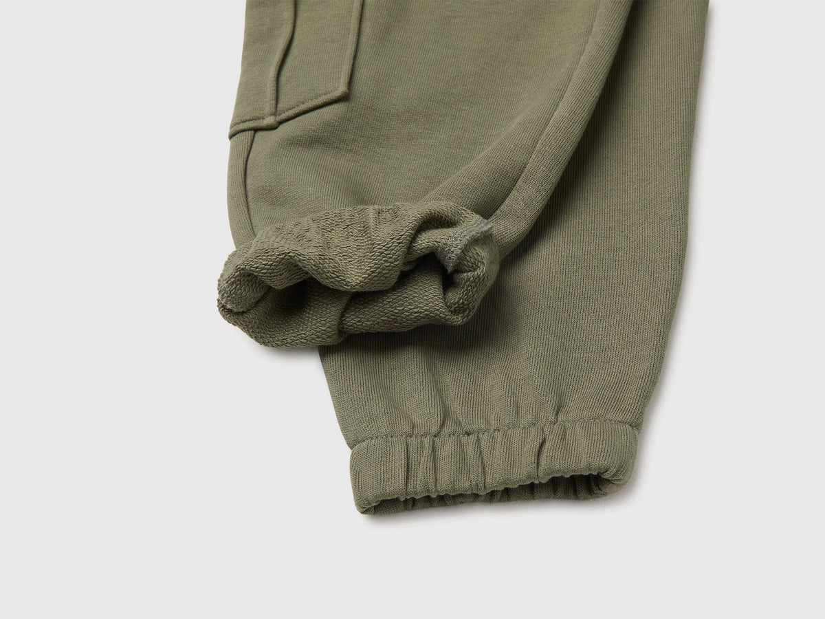 Benetton Military Green Boys Fleece Trousers with Pockets SKU: 3J70GF05M_07N Image 03