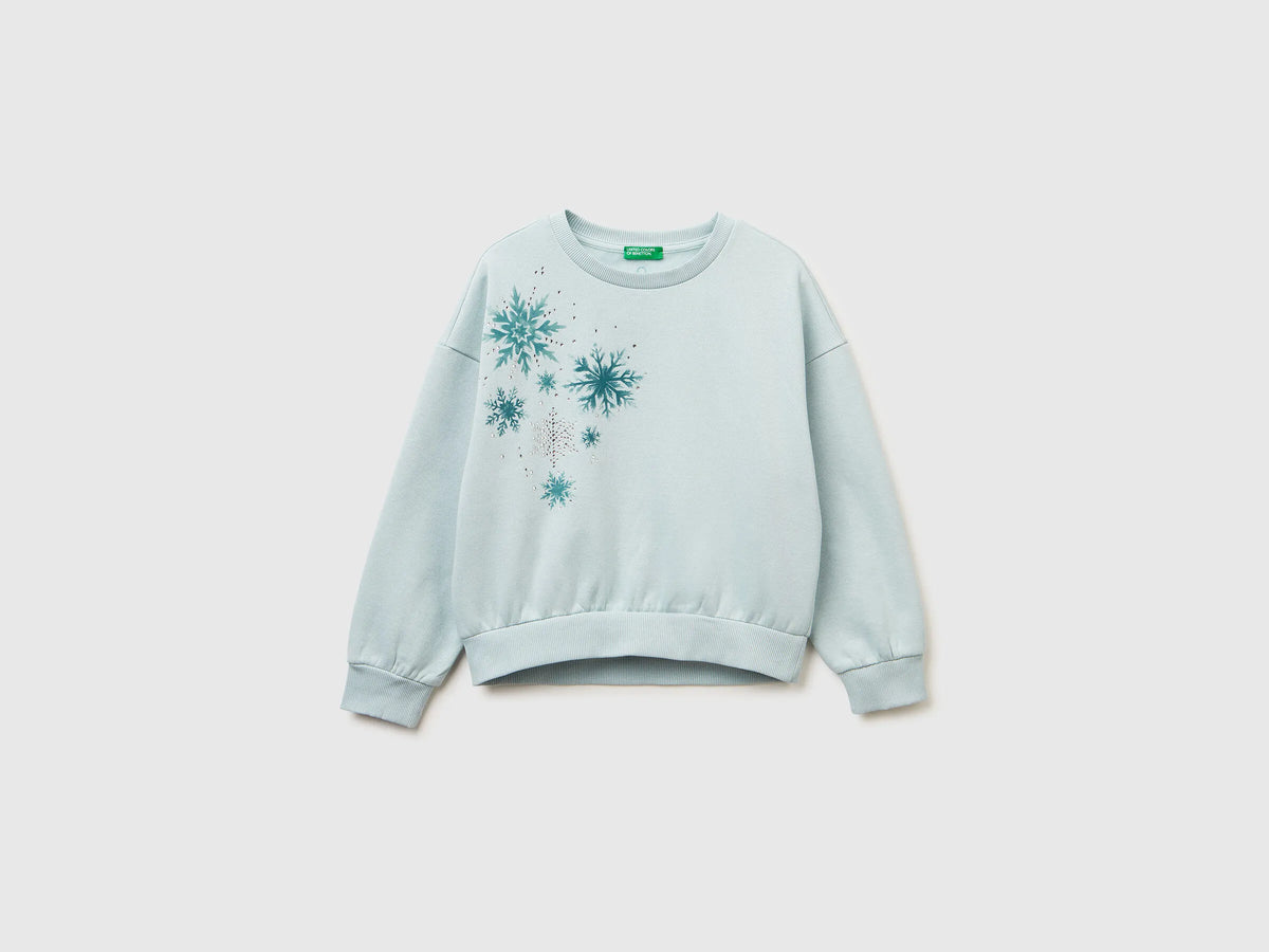 Benetton_Aqua_Warm Sweatshirt with Print and Rhinestones_3J73C10RA_17H_01
