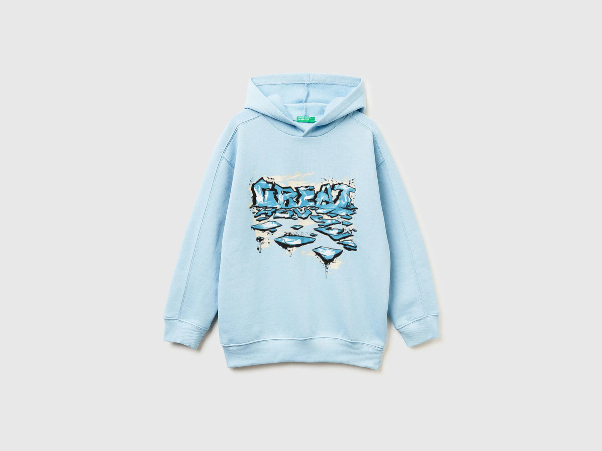 Benetton_Light Blue_Warm Sweatshirt in Cotton with Print_3J73C205C_27G_01