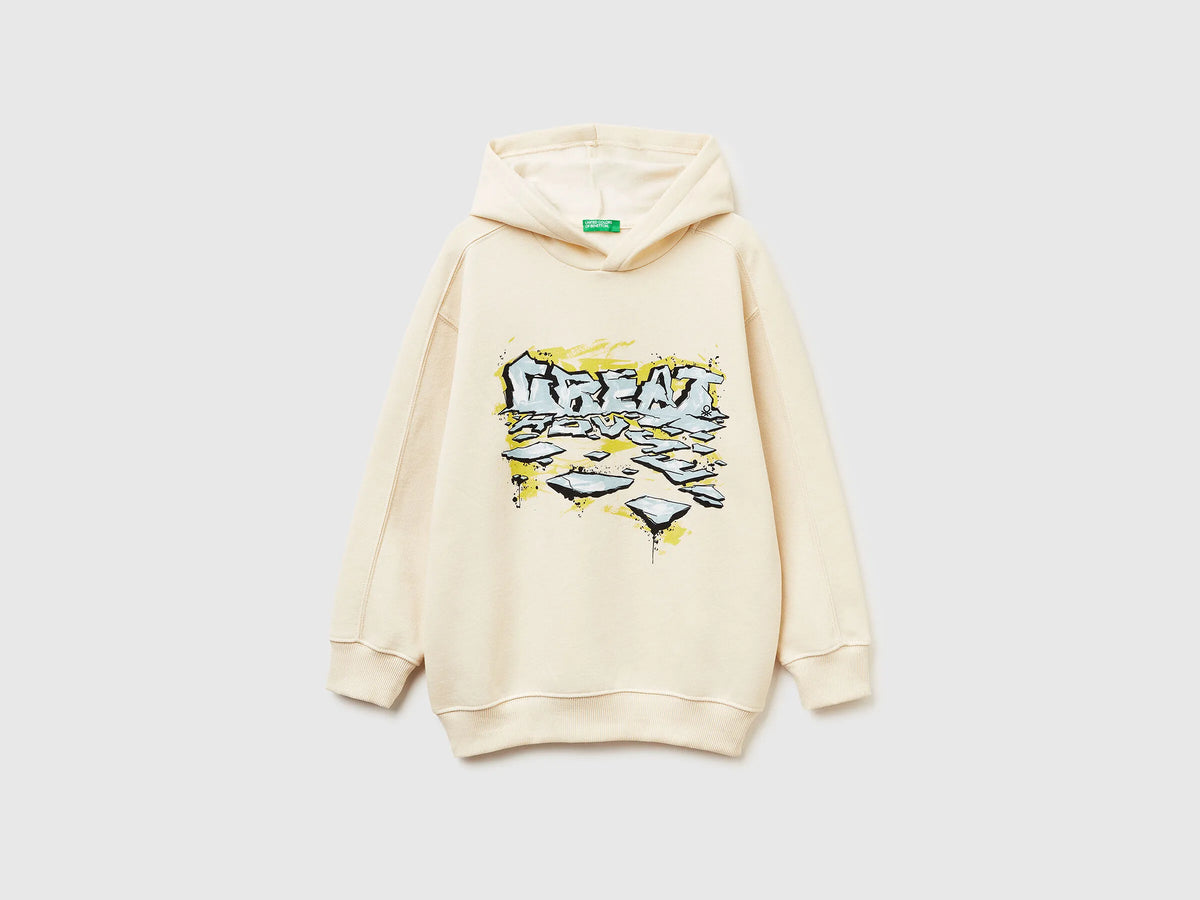 Benetton_Creamy White_Warm Sweatshirt in Cotton with Print_3J73C205C_3C9_01