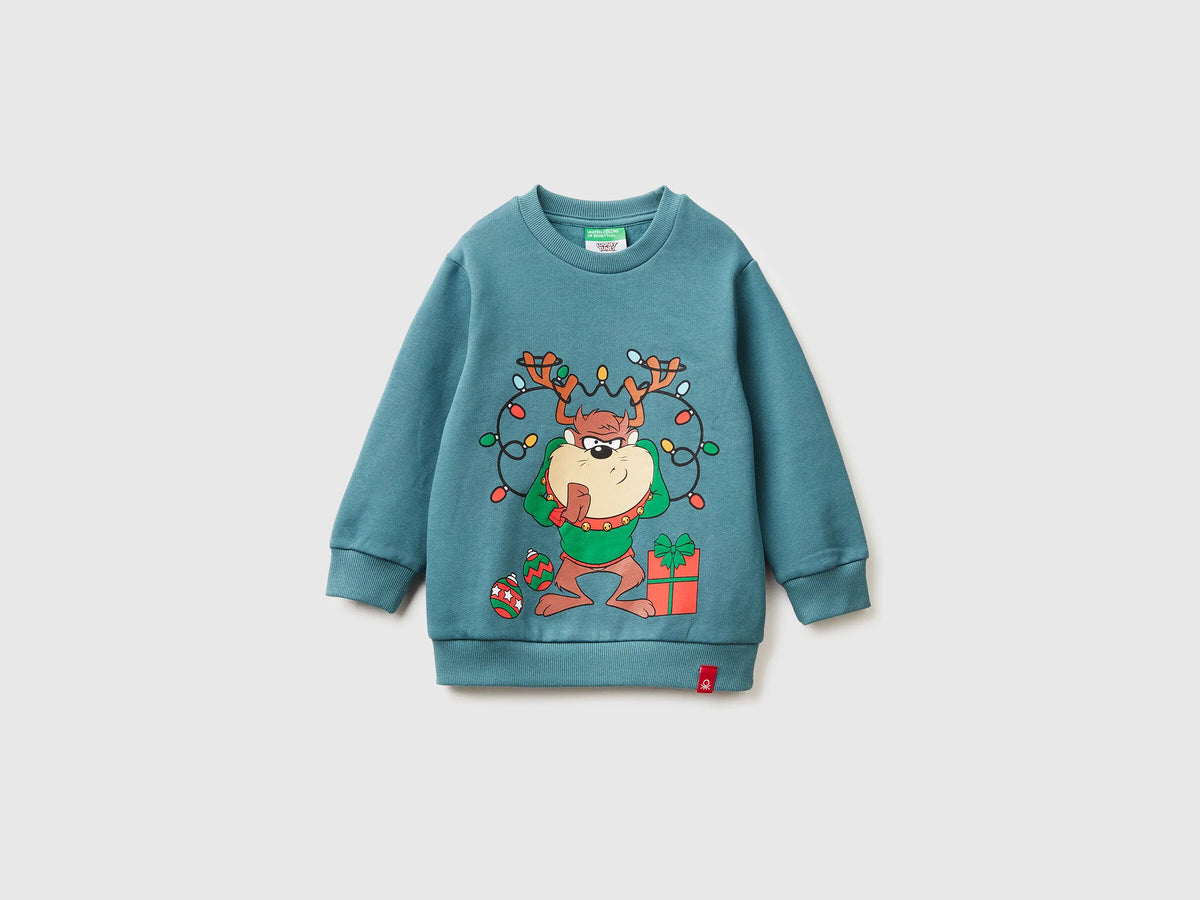 Benetton_Turquoise_Warm Taz ©Looney Tunes Christmas Sweatshirt_3J73G10L3_19W_01