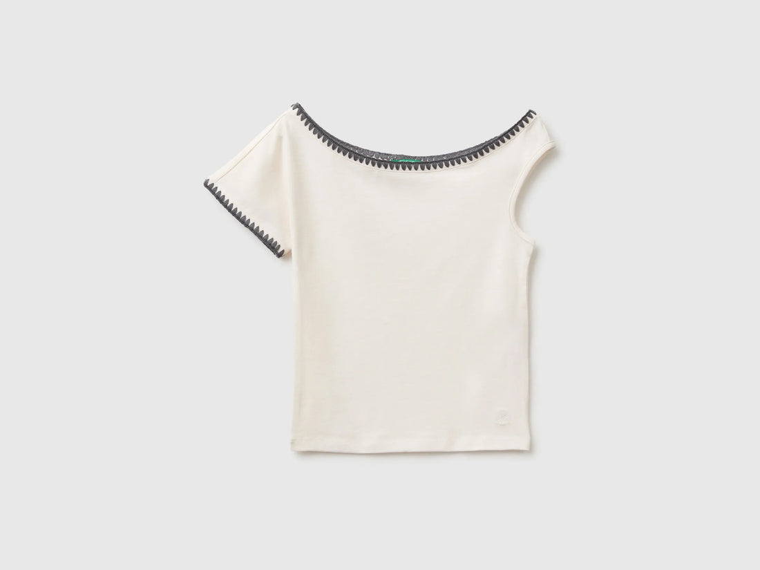 Benetton White Girls Asymmetrical Top SKU: 3JFAC10TG_00E Image 01
