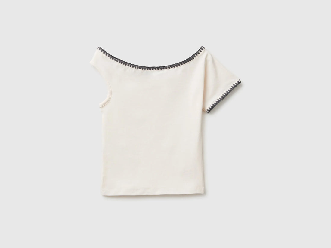 Benetton White Girls Asymmetrical Top SKU: 3JFAC10TG_00E Image 02