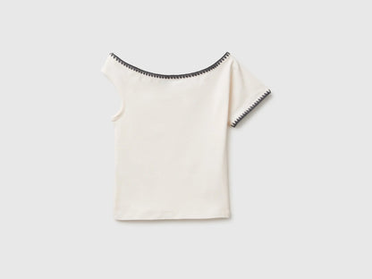 Benetton White Girls Asymmetrical Top SKU: 3JFAC10TG_00E Image 02