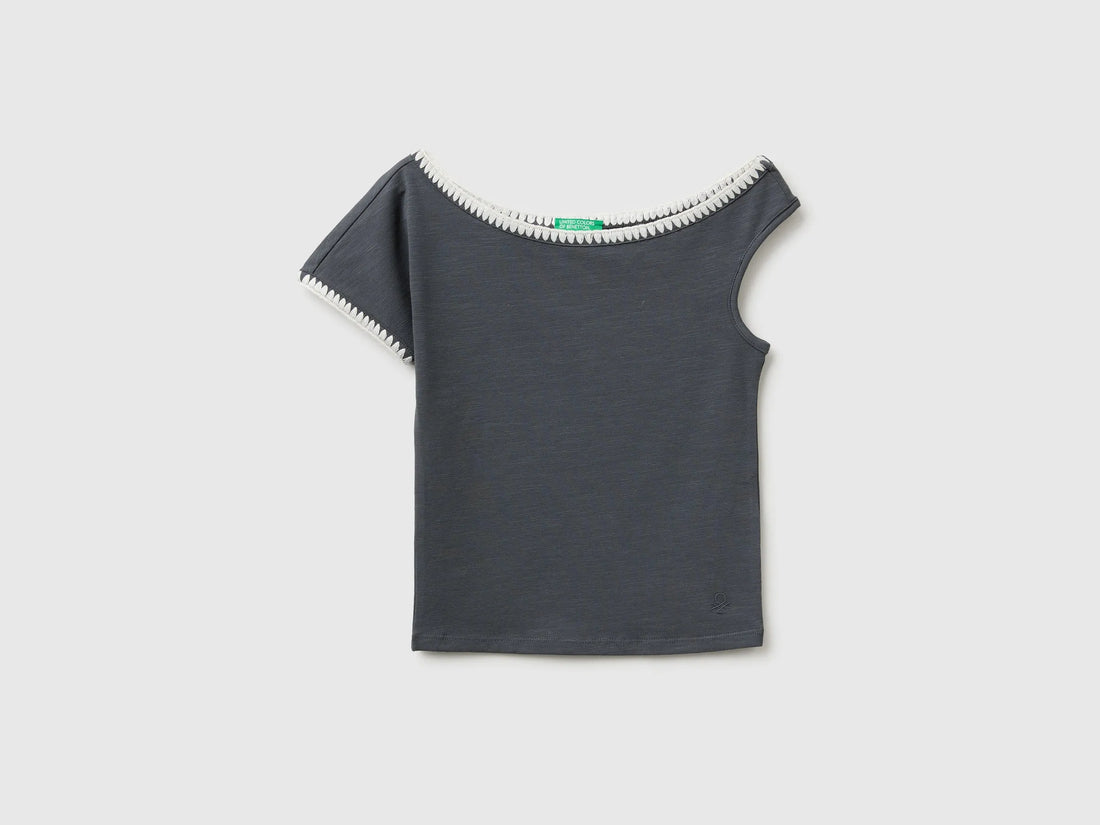 Benetton Grey Girls Asymmetrical Top SKU: 3JFAC10TG_23C Image 01