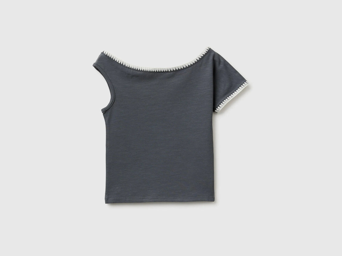Benetton Grey Girls Asymmetrical Top SKU: 3JFAC10TG_23C Image 02
