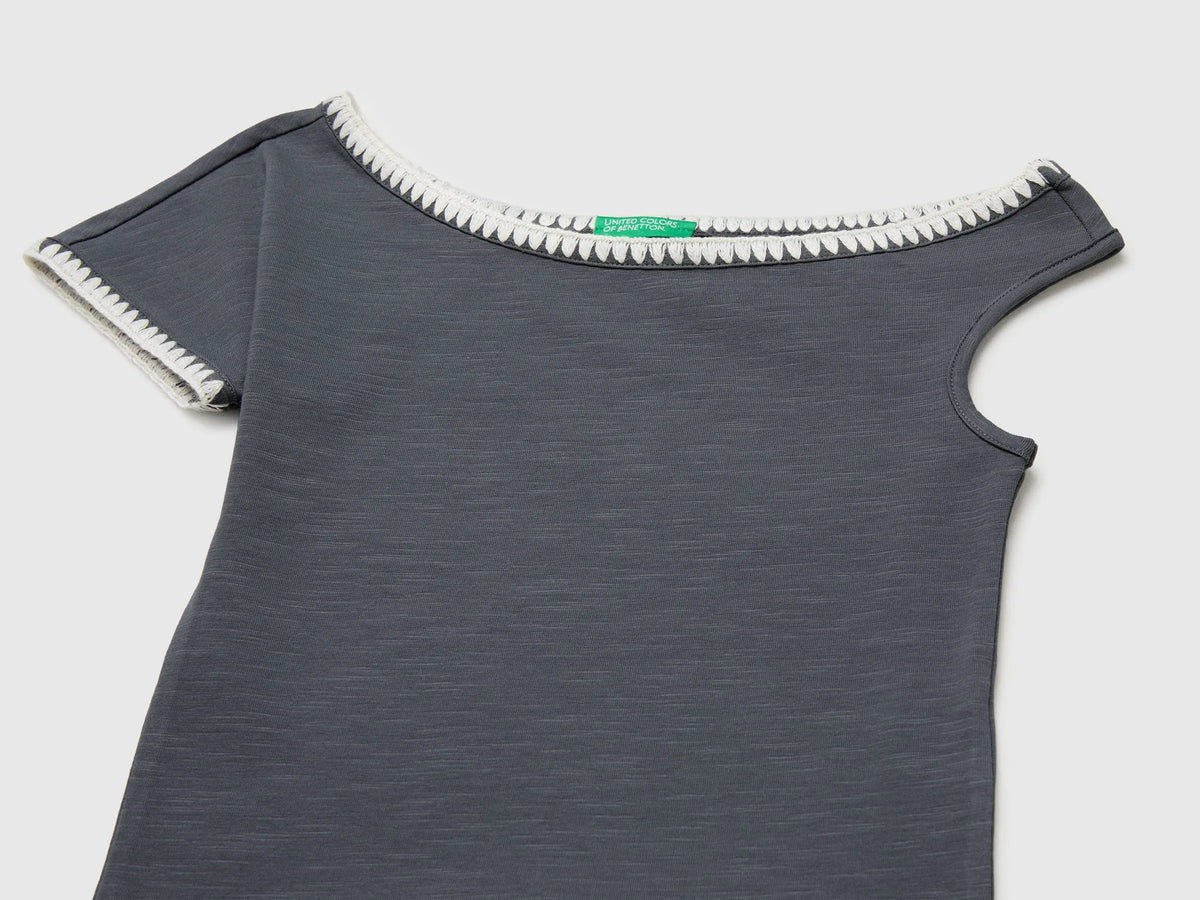 Benetton Grey Girls Asymmetrical Top SKU: 3JFAC10TG_23C Image 03