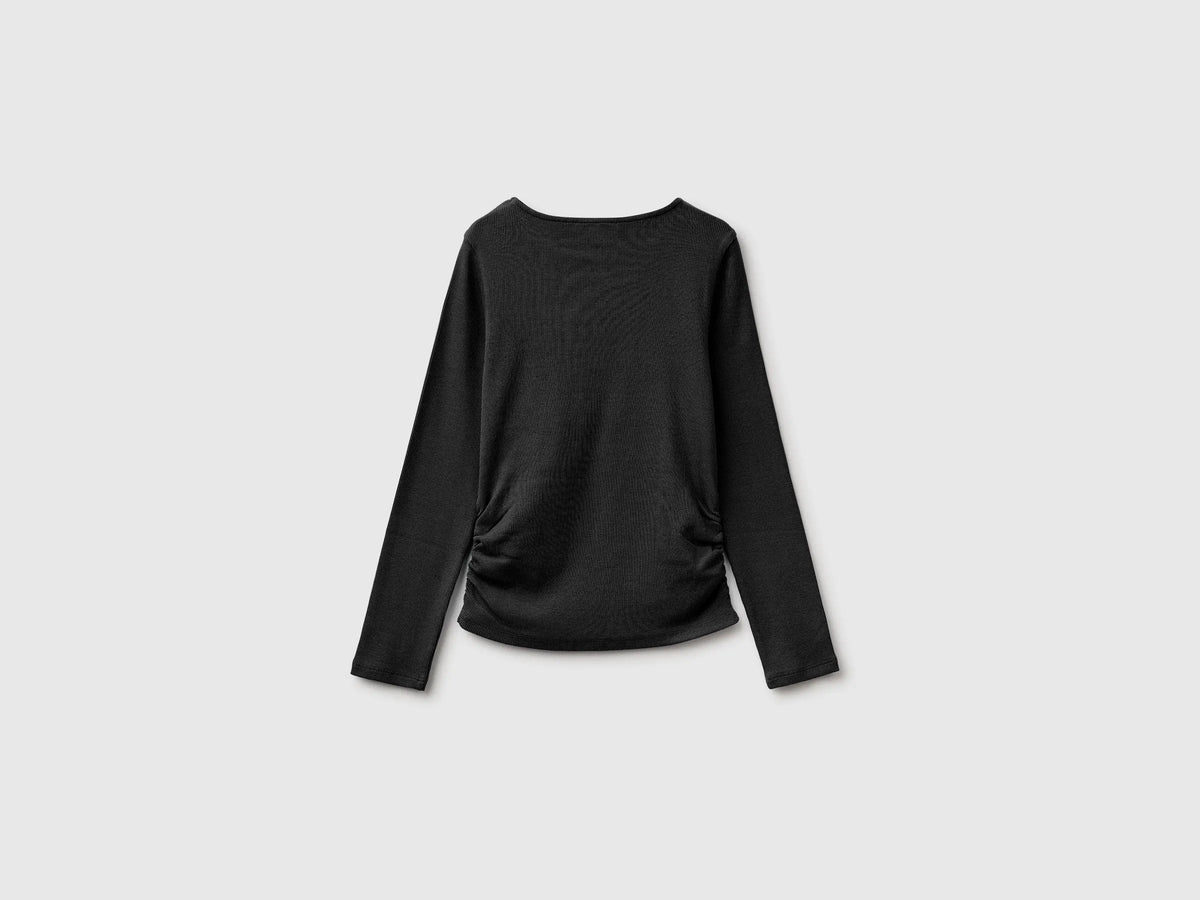 Benetton Black Girls T-Shirt with Studs SKU: 3K5KC10UG_100 Image 02