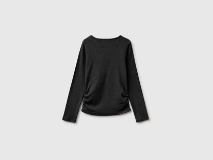 Benetton Black Girls T-Shirt with Studs SKU: 3K5KC10UG_100 Image 02