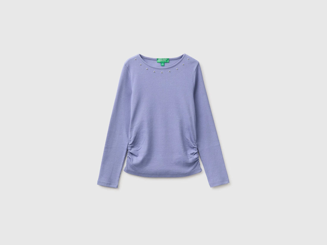 Benetton Violet Girls T-Shirt with Studs SKU: 3K5KC10UG_19J Image 01