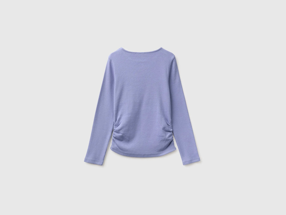 Benetton Violet Girls T-Shirt with Studs SKU: 3K5KC10UG_19J Image 02