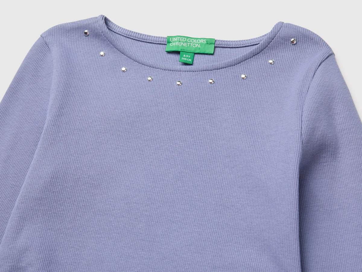 Benetton Violet Girls T-Shirt with Studs SKU: 3K5KC10UG_19J Image 03