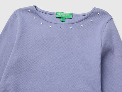 Benetton Violet Girls T-Shirt with Studs SKU: 3K5KC10UG_19J Image 03