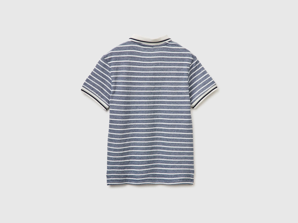 Benetton Dark Blue Boys Striped Polo Shirt with Patch SKU: 3K9KC3024_903 Image 02
