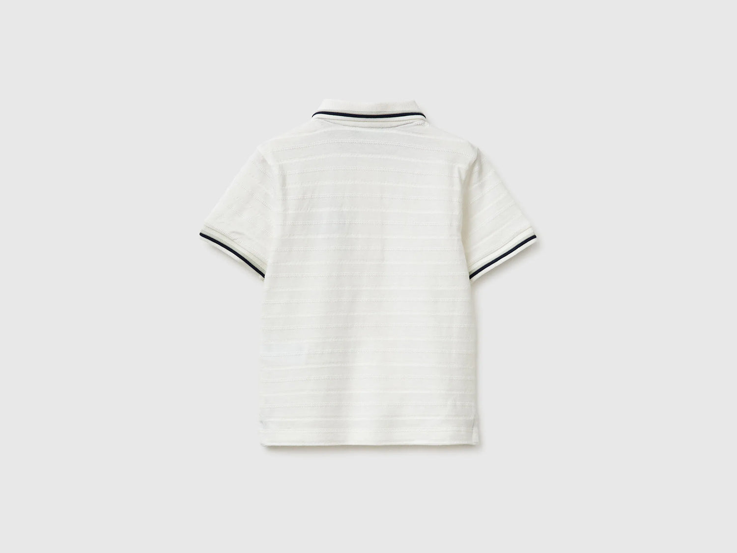 Benetton Creamy White Boys Striped Polo Shirt with Patch SKU: 3K9KG3013_902 Image 02