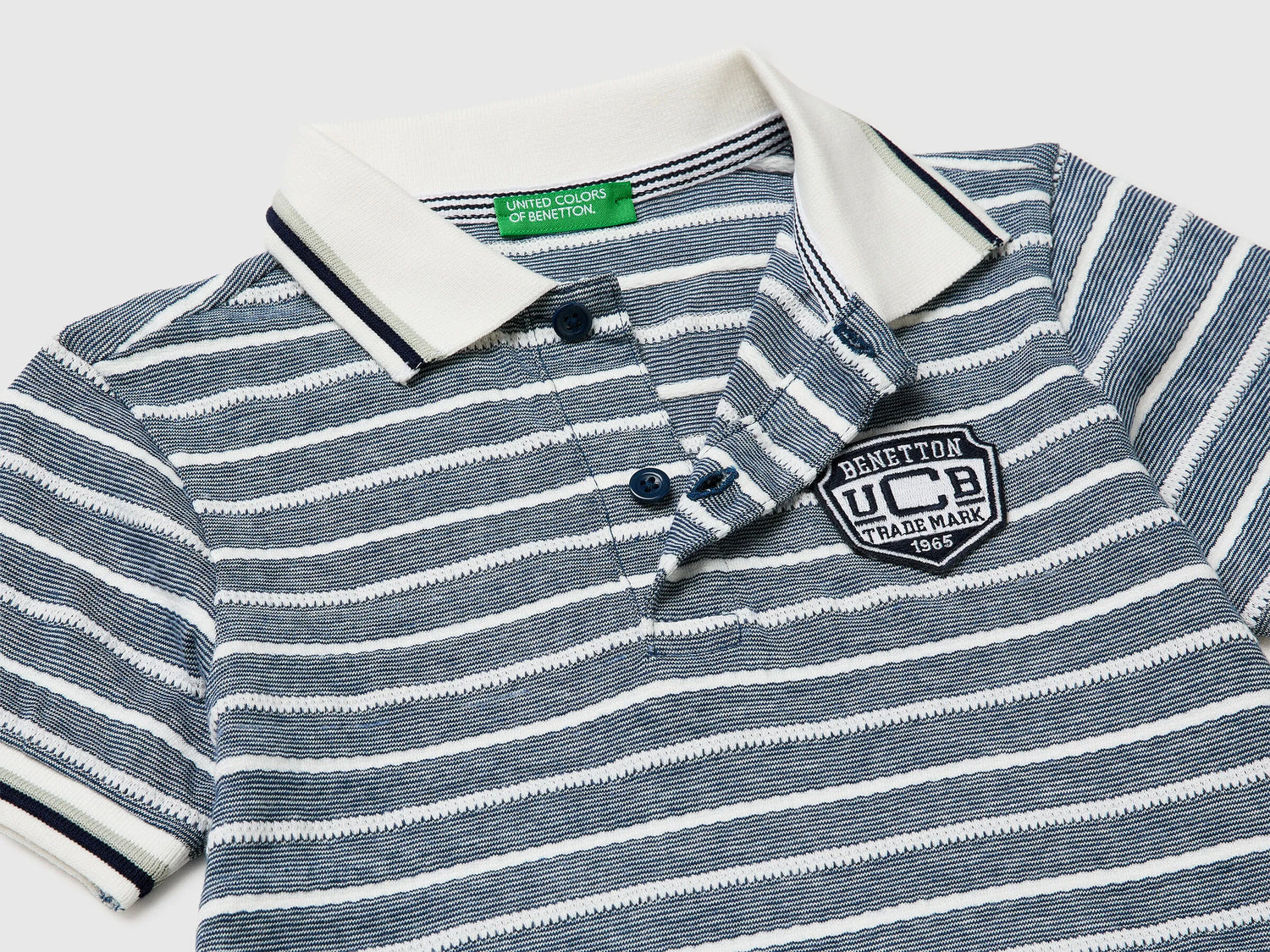 Benetton Dark Blue Boys Striped Polo Shirt with Patch SKU: 3K9KG3013_903 Image 03