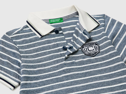 Benetton Dark Blue Boys Striped Polo Shirt with Patch SKU: 3K9KG3013_903 Image 03