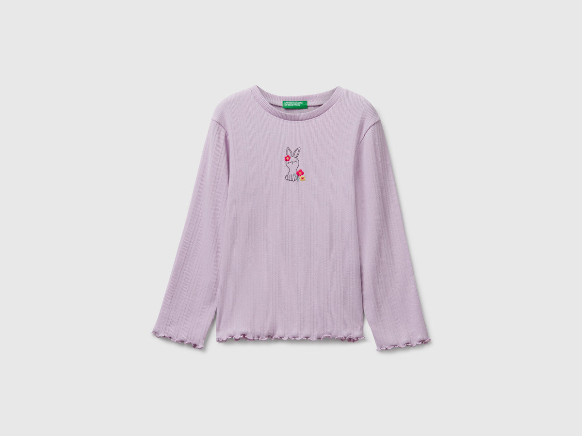 Benetton_Lavender_T-Shirt with Embroidery_3KIEG10KK_0W1_01