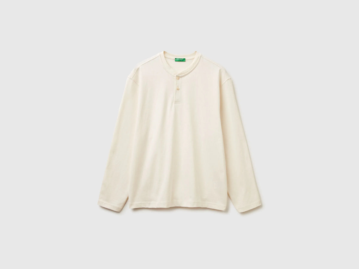 Benetton_Creamy White_T-Shirt with Henley Collar_3L6PU10B6_0R2_05
