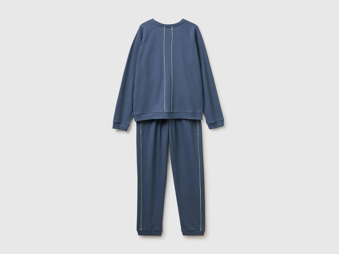 Benetton Air Force Blue Women 100% Cotton Honeycomb Pyjamas SKU: 3LAT3P04L_902 Image 02