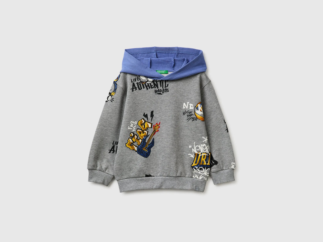 Benetton Light gray Boys Printed Hoodie SKU: 3M42G10MH_66M Image 01