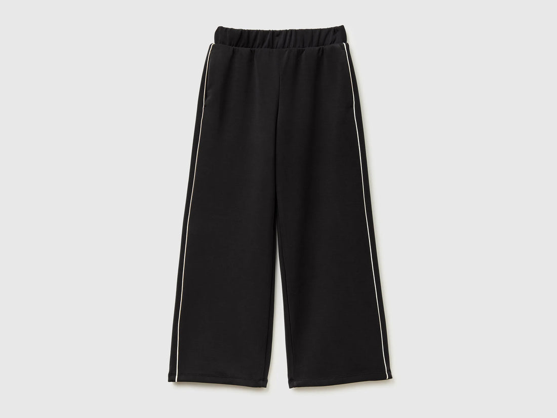 Benetton Black Girls Wide-Fit Neoprene Trousers SKU: 3M9KCF071_100 Image 01
