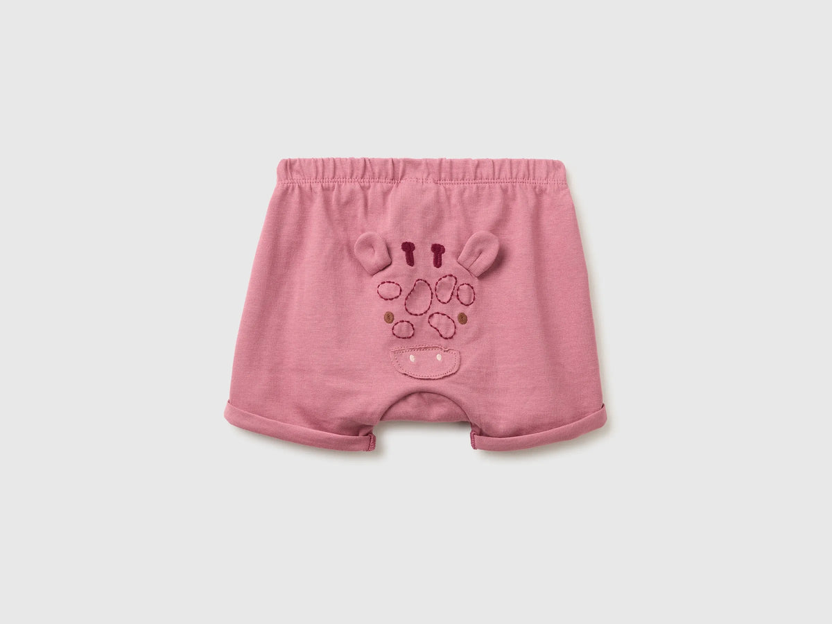 Benetton Blue Baby Girl Shorts with Animal Embroidery SKU: 3MI5A900K_2P6 Image 02
