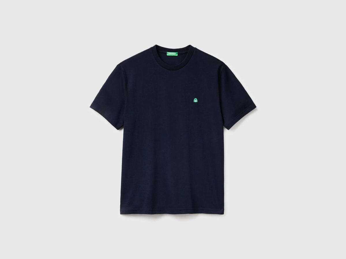 Benetton Dark Blue Men Basic Cotton T-Shirt SKU: 3MI5J1AF7_016 Image 04