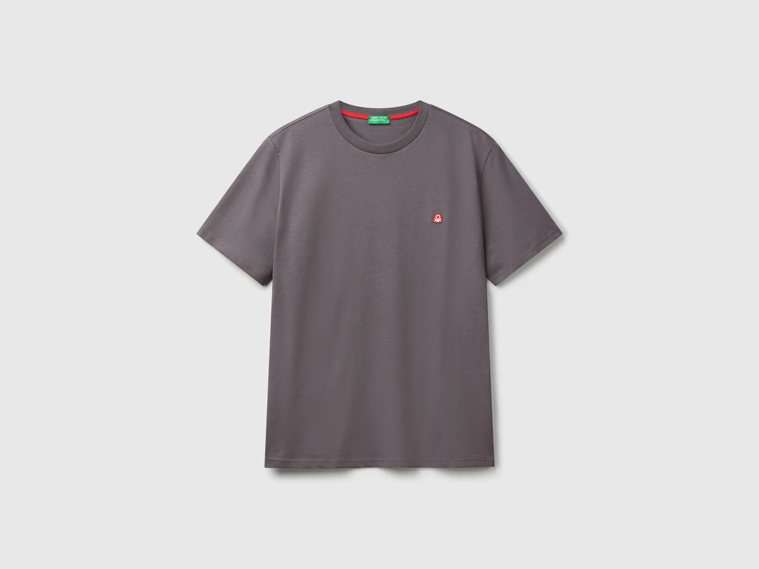 Benetton Dark Gray Men Cotton Basic T-Shirt SKU: 3MI5J1AF7_60W Image 01