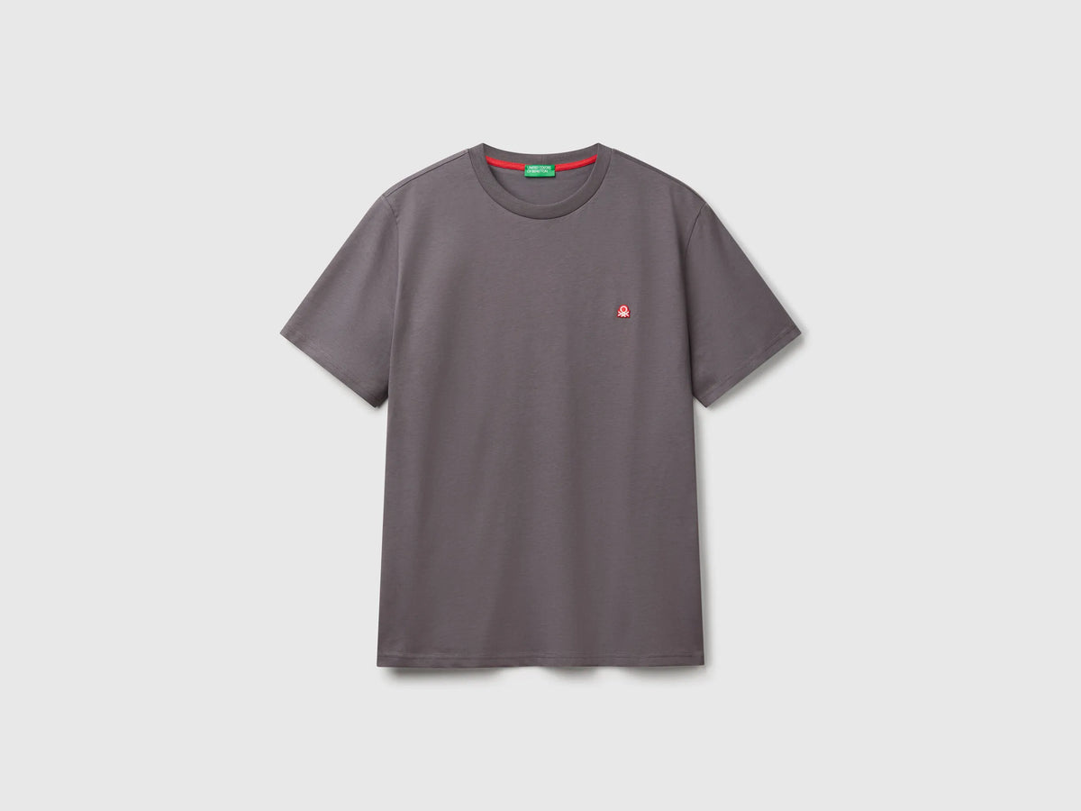 Benetton Dark Gray Men Cotton Basic T-Shirt SKU: 3MI5J1AF7_60W Image 01