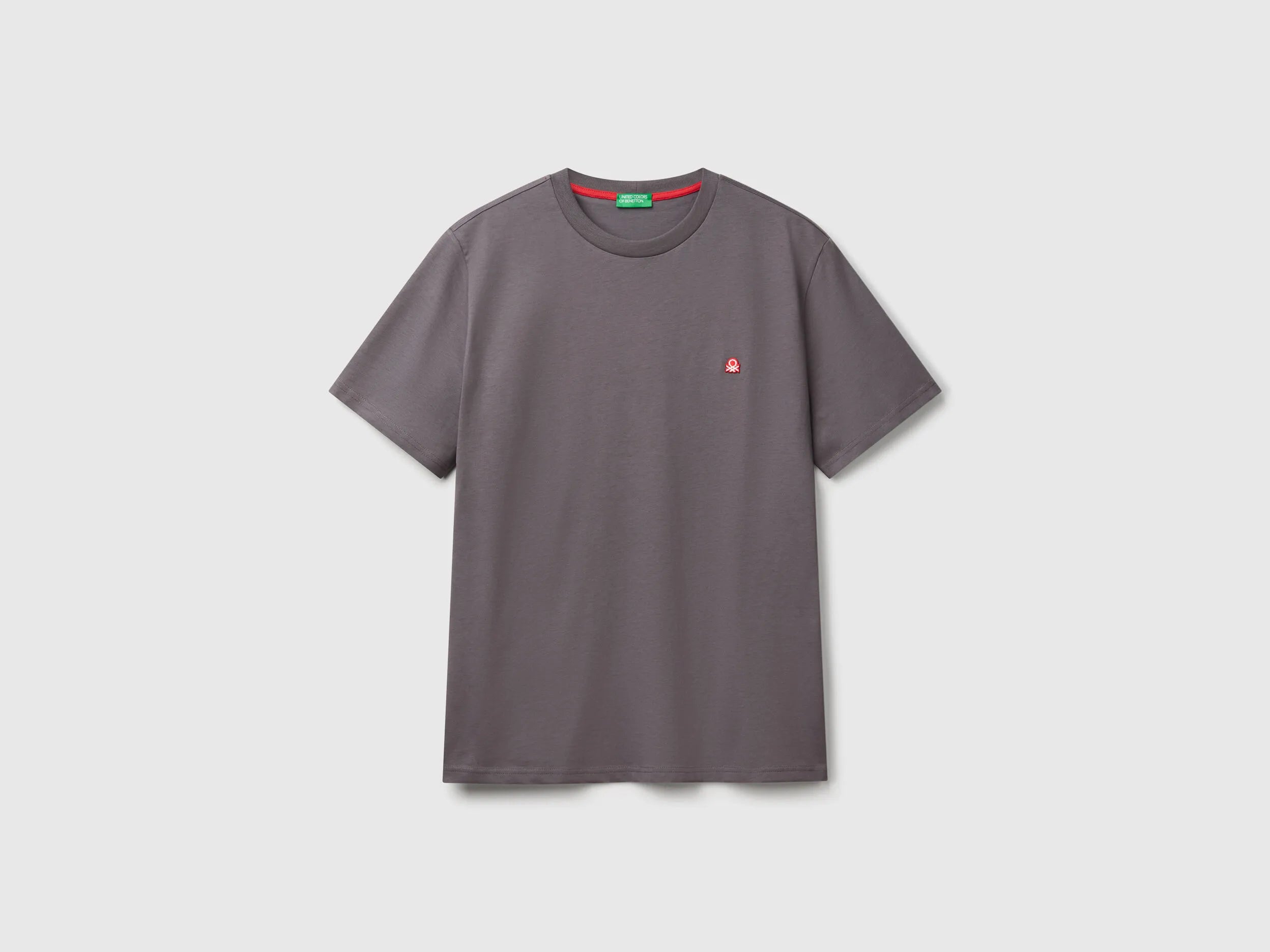 Benetton Dark Gray Men Cotton Basic T-Shirt SKU: 3MI5J1AF7_60W Image 01