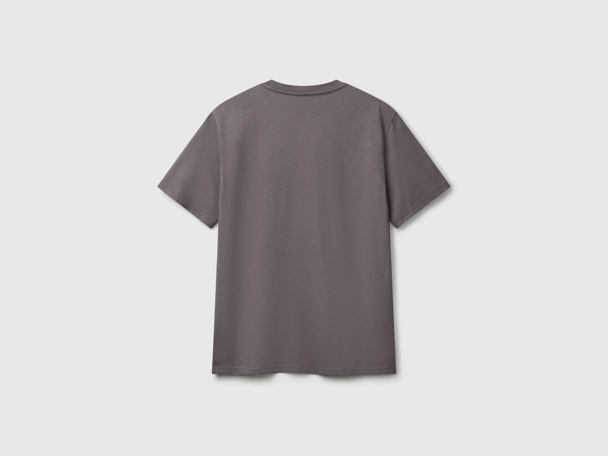 Benetton Dark Gray Men Cotton Basic T-Shirt SKU: 3MI5J1AF7_60W Image 02