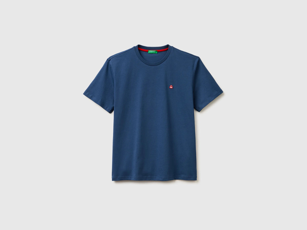 Benetton Air Force Blue Men Organic Cotton T-Shirt SKU: 3MI5J1AF7_817 Image 01
