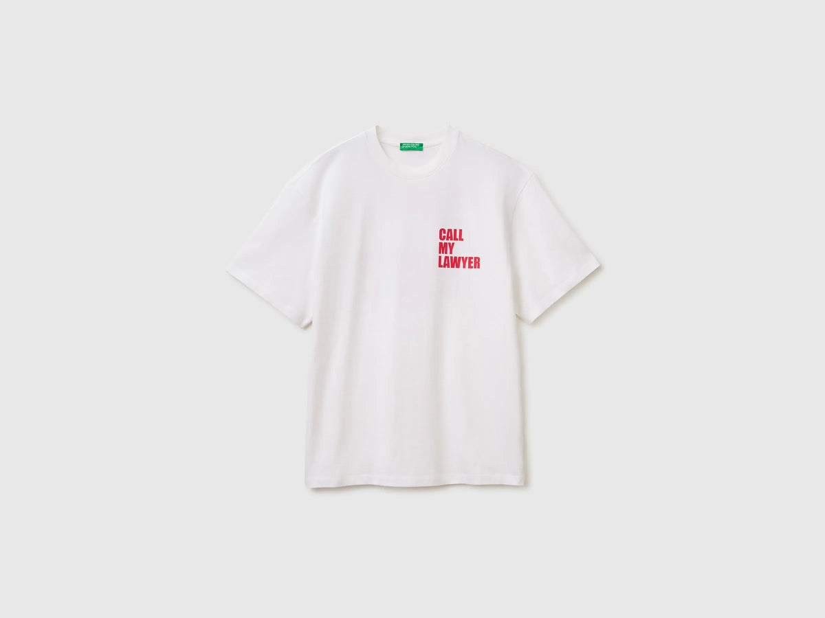 Benetton White Men Relaxed Fit T-Shirt with Print SKU: 3MI5U10BW_905 Image 01