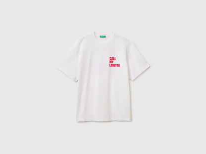 Benetton White Men Relaxed Fit T-Shirt with Print SKU: 3MI5U10BW_905 Image 01