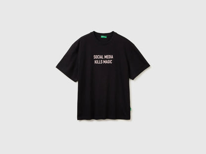 Benetton Black Men Relaxed Fit T-Shirt with Print SKU: 3MI5U10C5_100 Image 01