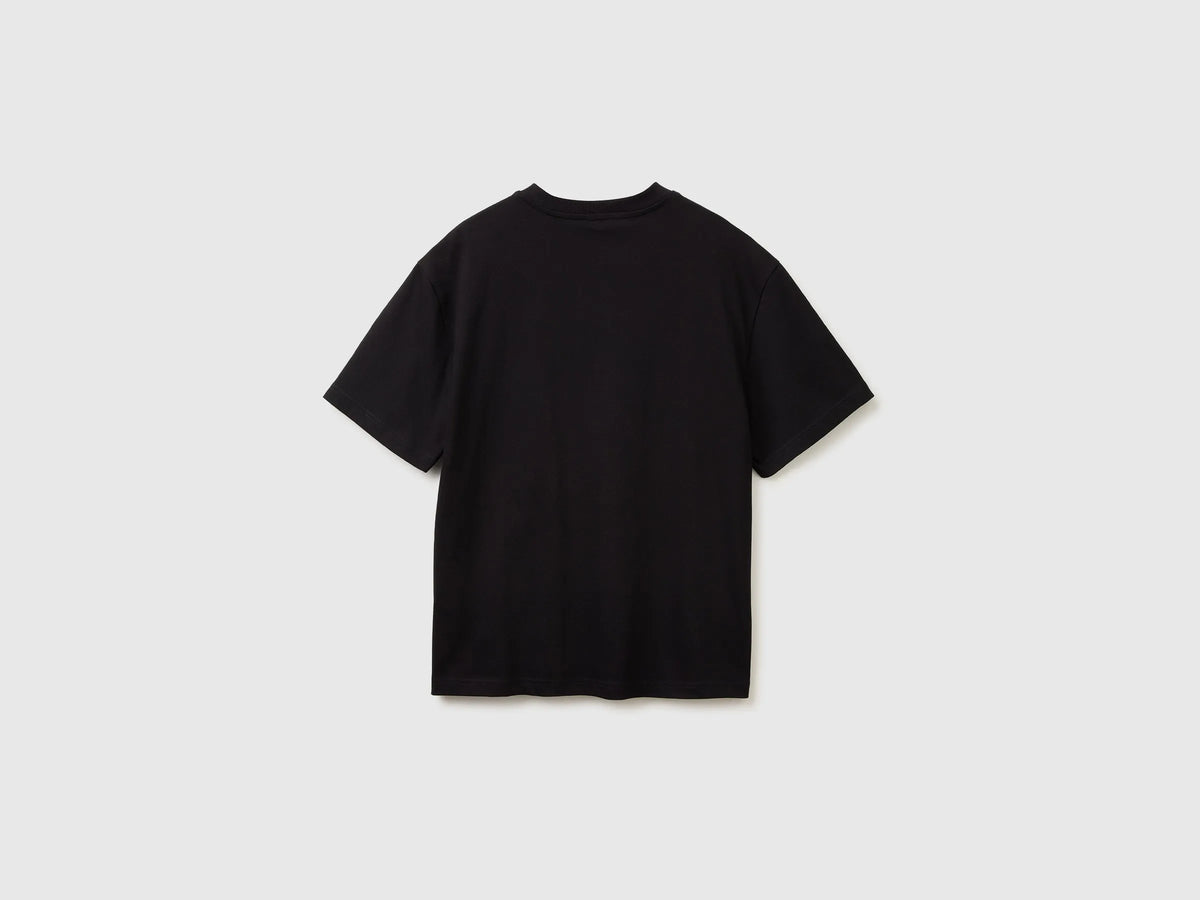 Benetton Black Men Relaxed Fit T-Shirt with Print SKU: 3MI5U10C5_100 Image 02